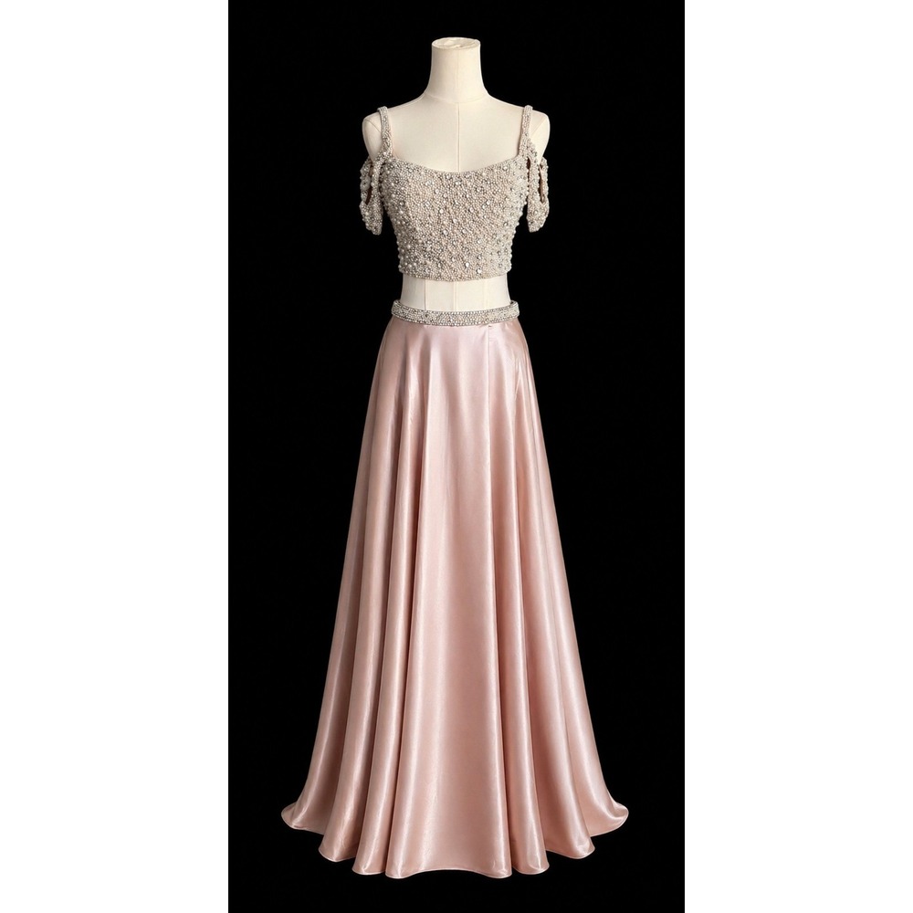 NWT Sherri Hill 01732 Light Pink Pearl Beaded Two Piece Prom Gown Size 0